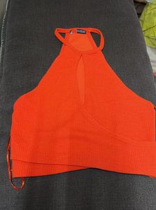 Orange Halter Neck Crop Top