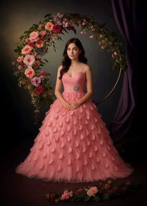 Pink Feathered Tulle Gown