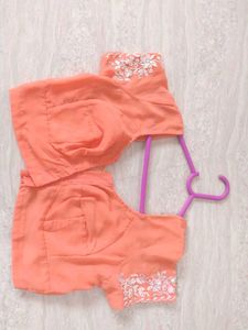 Peach Embroidered Fancy Saree With Stitched Blouse