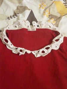 Red Top with Crochet Collar
