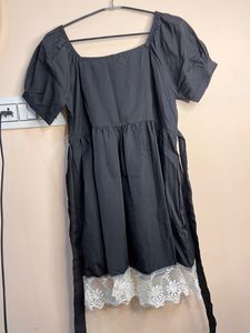 Black Lace Puff Sleeves Dress
