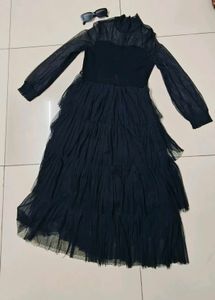 Frilled Net Details Woolen Dress