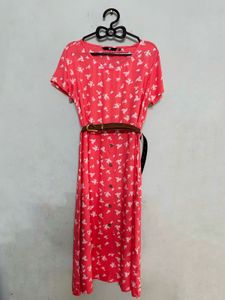 Coral Floral Midi Dress