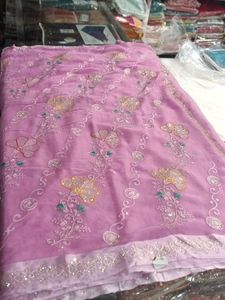Embroidered Lavender Saree