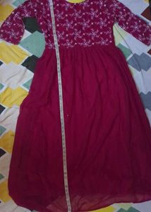 Pink Embroidered Ethnic Anarkali Wear For Women