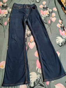 Navy Blue Boot Cut Mid Waist Jeans