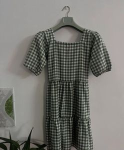 Green Gingham Tie Waist Dress/ cottagecore dress