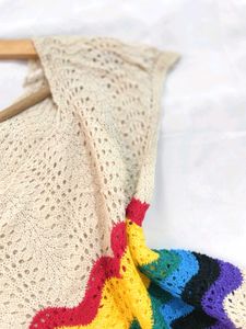 Korean Boho Rainbow Crochet Top A