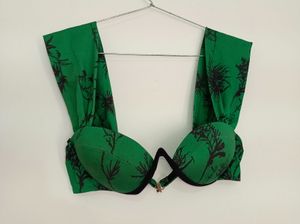 Green Floral Print Bra