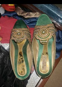 Green & Gold Embellished Flats