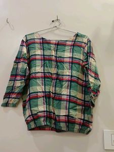 Checked 3/4 Sleeve Top