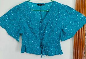 Blue White Floral Coquette Top