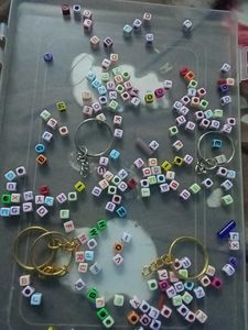MIX OF LETTER BEADS WITH KEYCHAIN RINGS AND STRING