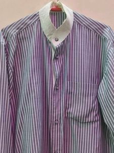 Striped Mandarin Collar Shirt
