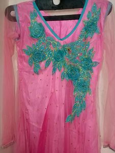 🎉party Wear Pink Frock Suit With Duppta