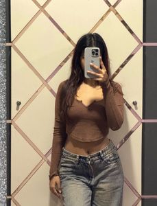 Brown Long Sleeve Crop Top