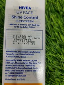 Nivea Shine Control Sunscreen
