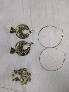 Earring Trio: Statement Hoops & Ethnic Drops