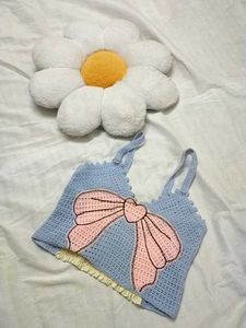 Pastel Blue Crochet Crop Top