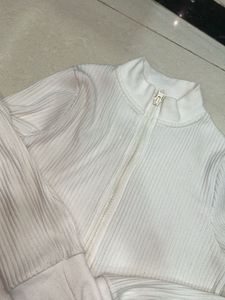 White Zip-Up Ribbed Jacket