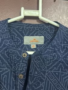 Patterned Blue Long Sleeve Kurta