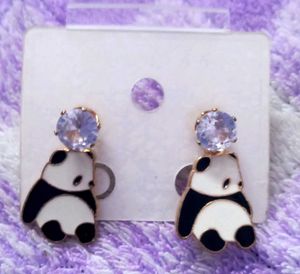 Cute Panda Earrings with Purple Gemstones