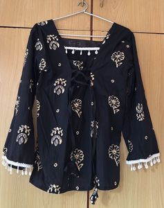 Black &amp; Gold Embroidered Kurti
