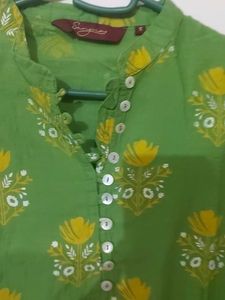 Green Printed Cotton Kurta