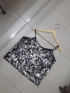 Black Sparkly Sequin Crop Top