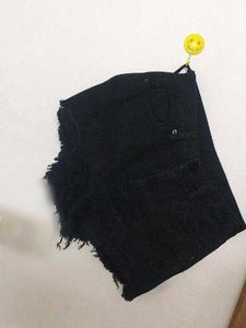 Black Denim Distressed Shorts