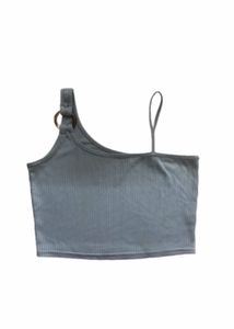 dusty blue one strap detail crop top