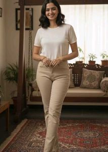 Beige Cotton Blend Pants