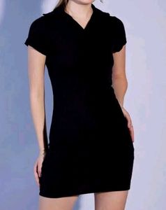 Black Bodycon Polo Dress