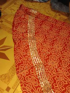 Red Bandhani Print Saree
