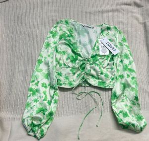 Satin Floral Tie-Front Crop Top