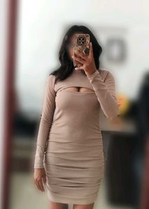 Beige Bodycon Mini Dress