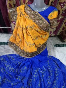 Elegant Blue &amp; Gold Saree
