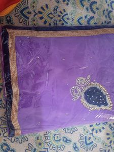 Blue Moti Embroidery Saree