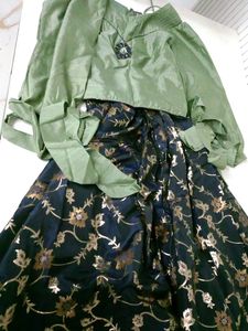 Green And Blue Bubble Slveve Lehenga