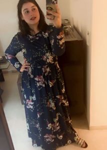 Long Floral Dress In Blue For Pretty Ones!!