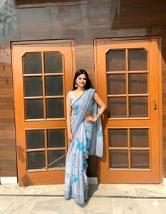 🤍✨Eligent Sky And Silver Floral Saree