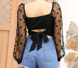 Polka Dot Mesh Sleeve Top