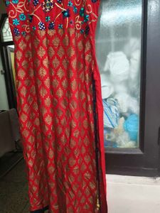 Red Embroidered stylish Long Kurta in 40 bust