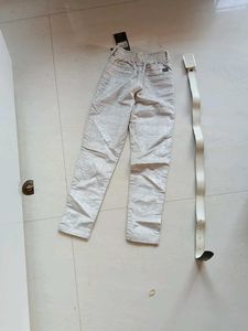 Kids Beige Pants with Belt