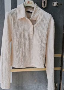 Cream Textured Cropped Top