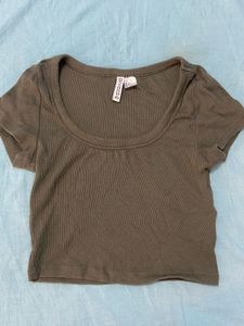 Olive Ribbed Crop Top