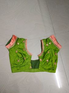 Peach Colour Saree Green Blouse