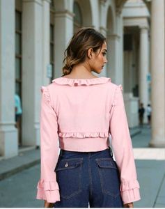 Shein bell sleeve Ruffled Pink Crop Top