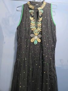 Black Anarkali With Churidar And Dupatta