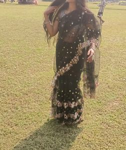 Black Saree With Contrast White Blouse